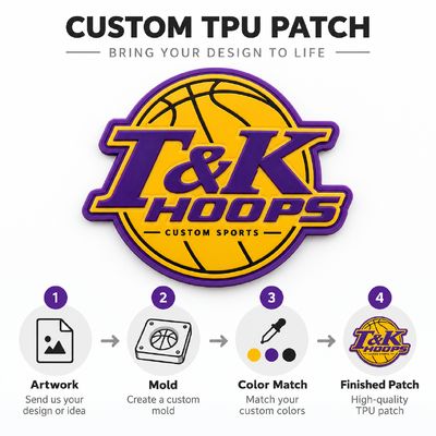 Custom 3D TPU Basketball Logo Patches with Washable and Eco-Friendly Customized Designs for Sportswear and Team Apparel